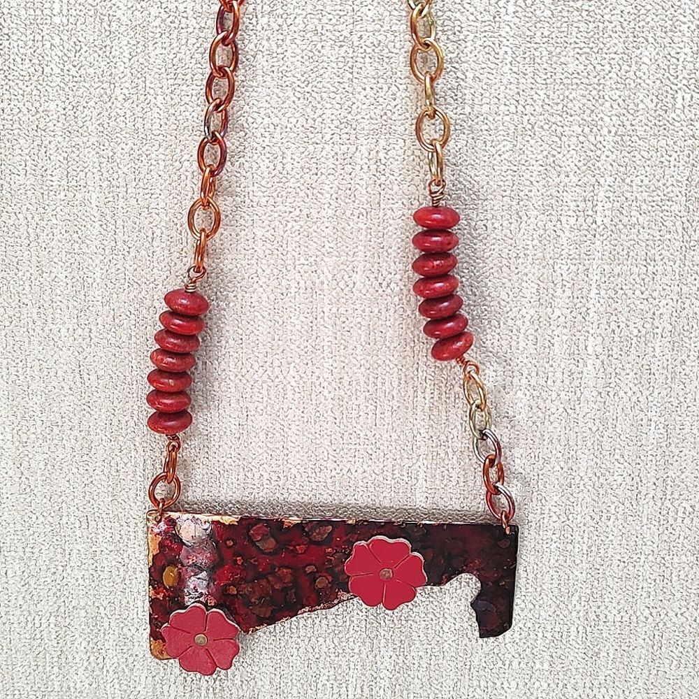 Abstract Artisan Copper Leather Statement Necklace
